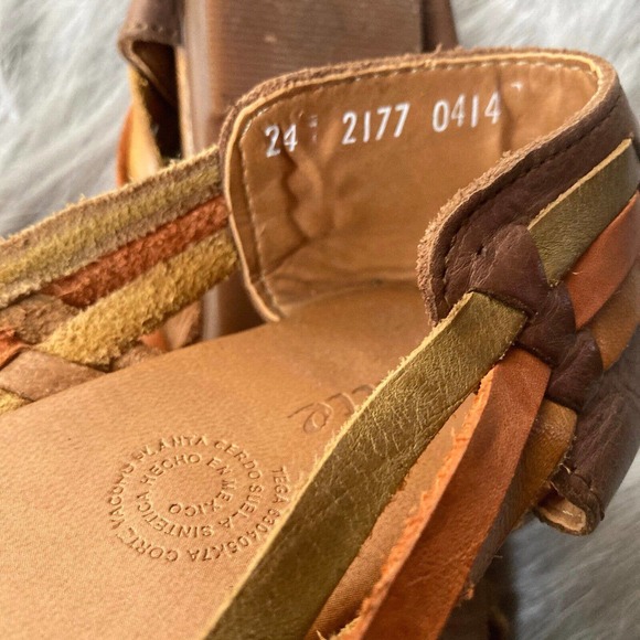 D'Arte Huarache Traditional Mexican Shoes Womens Size 7? Brown Orange Leather - Picture 8 of 8